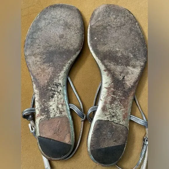 Valentino Garavani Pewter Metallic Jeweled Flat Sandals 8 - Picture 6 of 9